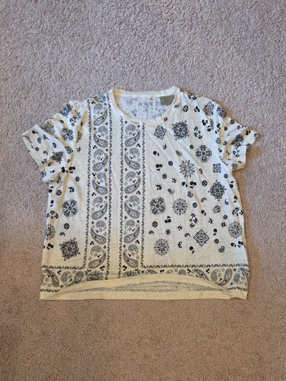 J. Crew Cream Short Sleeve Tee with Black Bandana Print